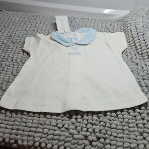NWOT Jacadi Size 3 month Cream Baby Top with Light Blue Collar